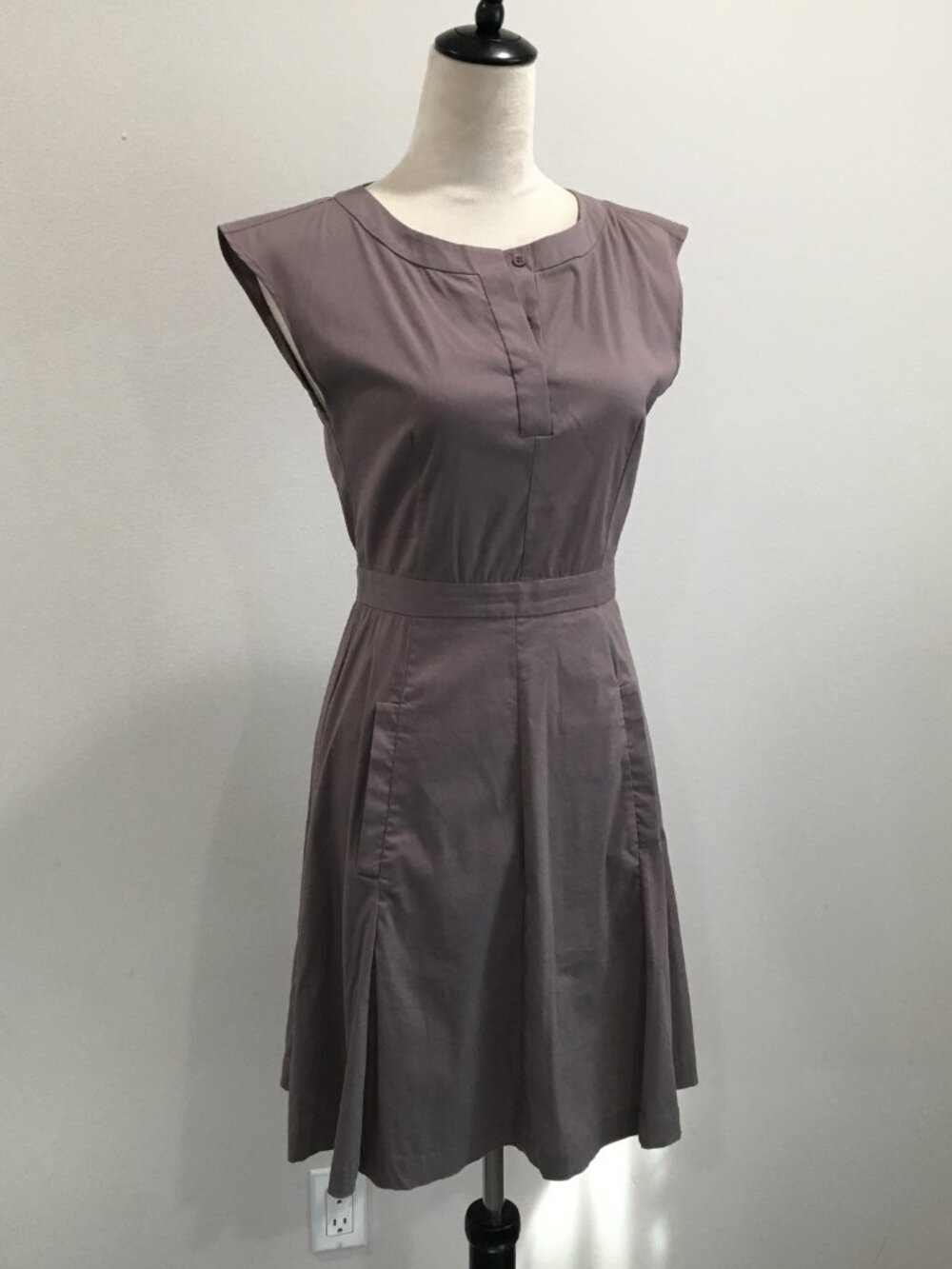 THEORY Gray AITHNE Stretchy Cotton Fit & Flare Pockets Dress